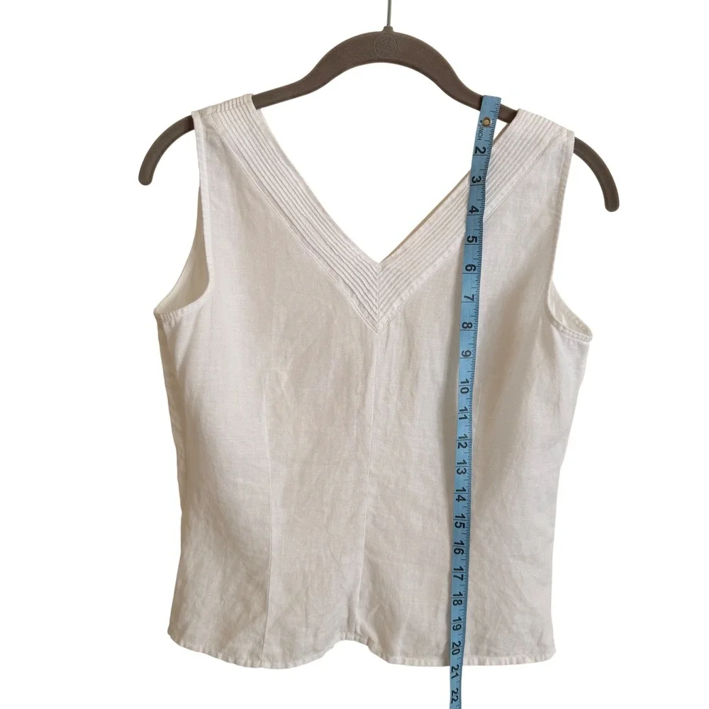 Vintage Talbots size 2 White 100% Irish Linen V-Neck Pintuck Sleeveless Tank Top - Picture 4 of 6